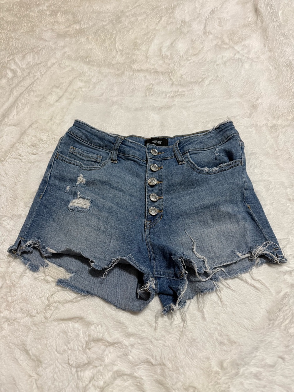 VERVET High Rise Distressed Button-Fly Denim Shorts - Size 28